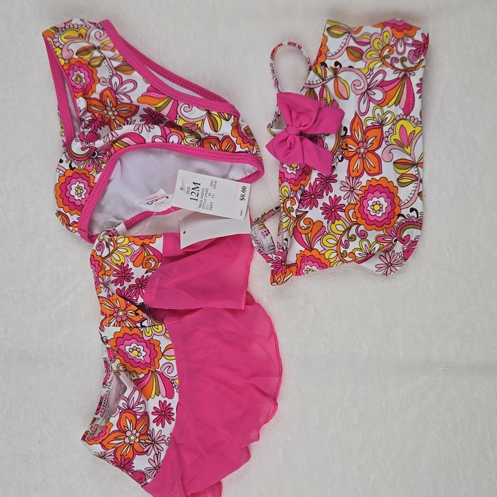 NEW Circo 3-piece Girls Swim Set with Bikini Top, Bottoms, and Skirt Pink Flower
